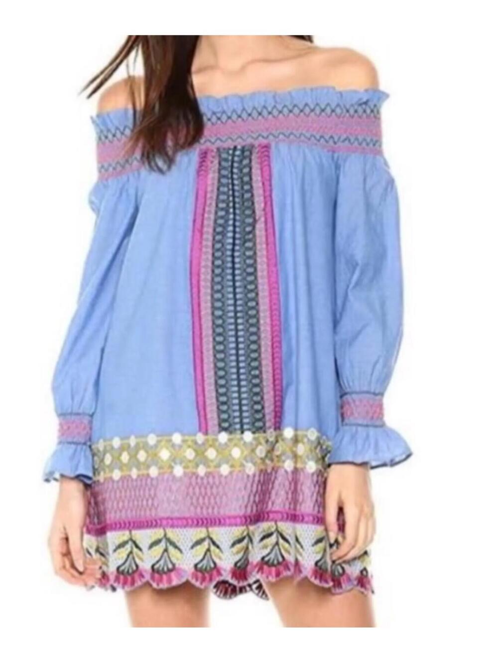 RED CARTER chambray embroidered off the shoulder mini dress sz L